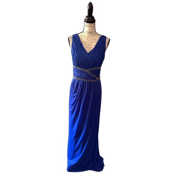 Cachet Long Blue Maxi Beaded Evening Gown Dress Size 12 - Picture 2 of 6